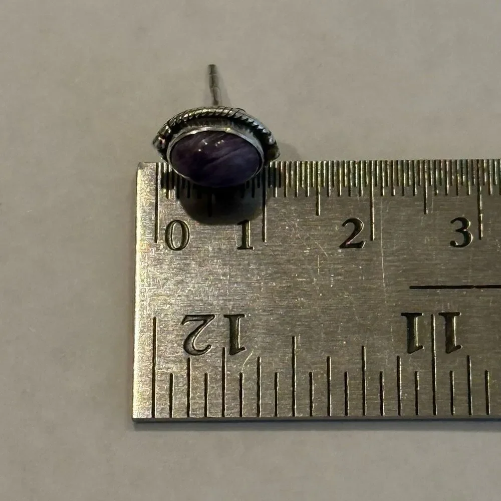 Southwestern Purple Mojave Turquoise Dainty Stud Silver Earrings Handmade New